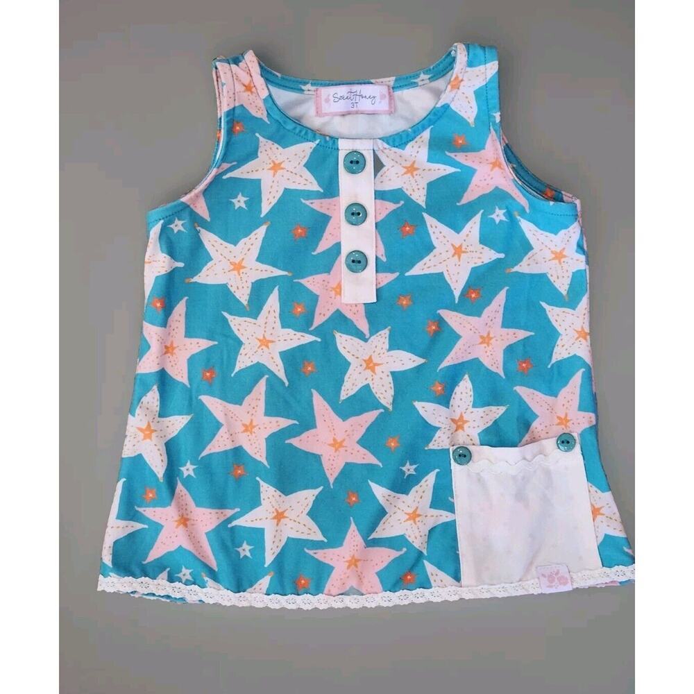 Sweet Honey Boutique Blue Stars Stretchy Tank Size 3T Toddler Girls
